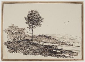 Mountain Landscape with Trees, Houses in the Background by C.F. von Rumohr