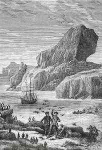 Discovery of Austral France (Kerguelen Islands) by French explorer Yves-Joseph de Kerguelen-Tremarec (1734-1797), February 1772, engraving, Indian Ocean, Territory of French Southern and Antarctic Lands