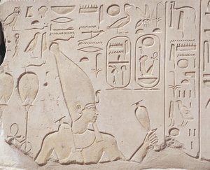 Egypt, Karnak, Red Chapel of Hatshepsut, Relief of Wine Offering to Hatshepsut