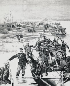 Japanese troops under the command of Yamagata Aritomo crossing the Yalu river