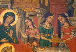 Madonna and women carrying food, Arkadi, Crete, Greece by J.B. and Brown J. Rowbotham
