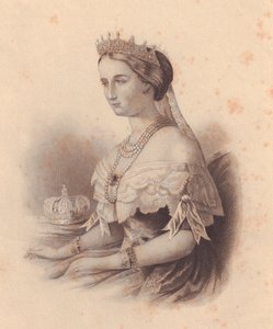 Portrait of Eugenia de Montijo de Guzman, Empress of French, wife of Napoleon III Bonaparte, engraving by W Wellstood, from ladies