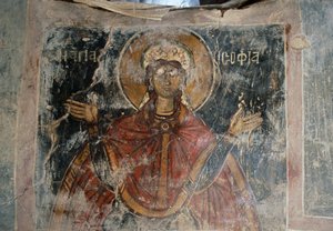 Saint, frescoed-walls in Church of Agios Georgios, Komitades, Crete, Greece by J.B. and Brown J. Rowbotham