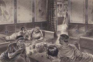 Anglo Romans eating in the triclinium