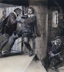 Lord Gowrie drawing a dagger on King James VI of Scotland