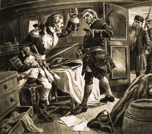 Sword in Hand, the Spanish Coastguard Captain Lunged at Captain Jenkins by C.L. Doughty