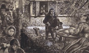 The poet John Milton in his garden, with his daughters