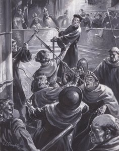 The trial of John Wyclif, at which a crowd tried to rescue him