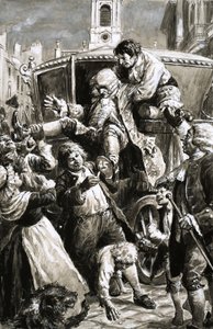 Unidentified scene of man being carried from a carriage by C.L. Doughty
