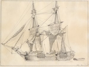 A Brig Drying Sails