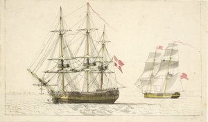 A Danish Frigate at Anchor and an English Brig Under Sail by Christoffer Wilhelm Eckersberg