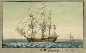 A Danish Warship Under Sail, Seen from the Leeward Side