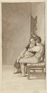 A Couple Spied on by a Woman in a Half-Open Door