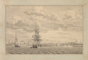 Copenhagen Seen from the Outer Harbor with a Brig at Anchor and a Sailing Sloop