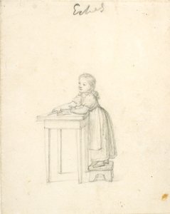 Little Girl Standing on a Stool by a Table