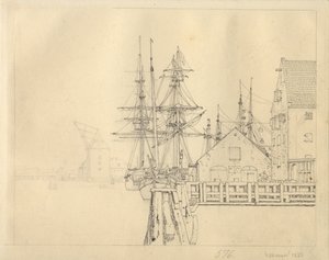Part of a Shipyard in Christianshavn, with Mast Crane in the Background by Christoffer Wilhelm Eckersberg