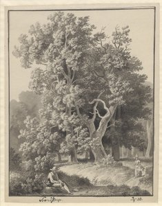 Forest Scene at Svendstrup with a Couple of Figures, Foremost a Seated Man with a Spade