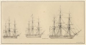 Three Russian Line Ships by Christoffer Wilhelm Eckersberg