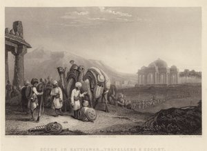 Scene in Kattiawar, Travellers and Escort by C. (after) Stanfield