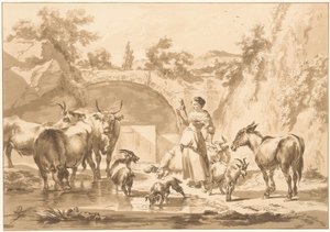 Spinning Shepherdess with Flock