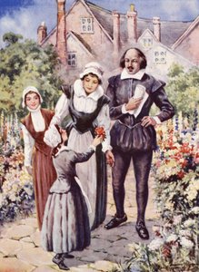 William Shakespeare, with his wife and two daughters, in the garden at New Place, Stratford-upon-Avon