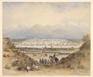 A general reviewing cavalry and infantry, who are about to enter a walled town in mountainous country, perhaps Kandahar