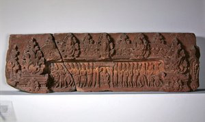 Lintel depicting the myth of the origin of the Linga and coronation of a king