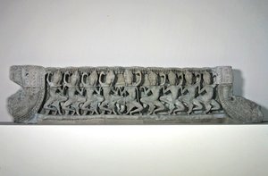 Pediment showing nine dancing asparas, late 12th-early 13th century, from Bayon, Angkor Thom