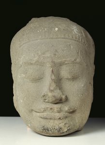 Buddha head with closed eyes, Angkor by Cambodian School