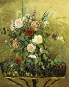 Bouquet of Flowers with a Rustic Wooden Jardiniere
