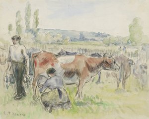 Compositional study of a milking scene at Eragny-sur-Epte, 1884 by Camille Jacob Pissarro