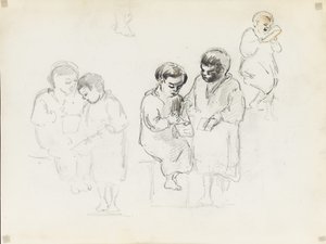 Studies of Two Children Reading by Camille Jacob Pissarro