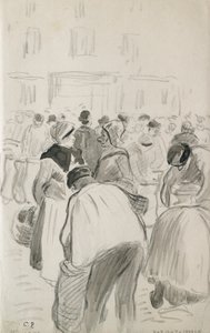 Compositional study of the market at Pontoise by Camille Pissarro