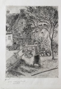Woman Emptying a Wheelbarrow by Camille Pissarro