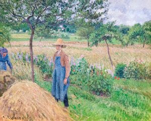 Gardener Standing by a Haystack, Overcast Sky, Eragny by Camille Pissarro