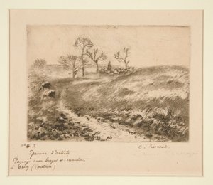 Landscape with Shepherd and Sheep at Osny by Camille Pissarro