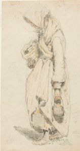 Peasant Woman; Boy with a Fishing Pole by Camille Pissarro