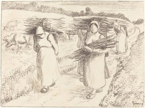 Peasants Carrying Sticks by Camille Pissarro