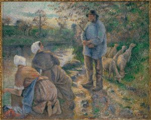 Shepherd and Washerwomen by Camille Pissarro
