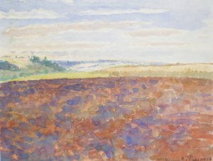 Study of a landscape with a ploughed field, Eragny-sur-Epte, c. 1886-1890 by Camille Pissarro