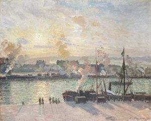 Sunset, the port of Rouen, Steamboats