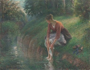 Woman Bathing Her Feet in a Brook by Camille Pissarro
