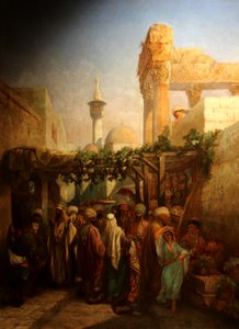 Strollers Near the Bacchus Colonnade in Latakieh by Camille Rogier
