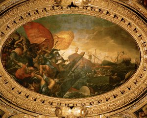 Sea-battle between Venetians and Genoeses in 1265 near Trapani, Sicily by Camillo Ballini