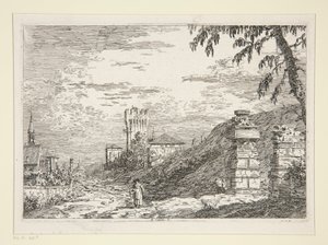 Landscape with Tower and Two Ruined Pillars, from the series Views by Canaletto (Giovanni Antonio Canal)