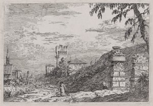 Landscape with Tower and Two Ruined Pillars, from the series Views by Canaletto (Giovanni Antonio Canal)