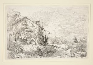 Landscape with a Woman at a Well, from the series Vedute by Canaletto (Giovanni Antonio Canal)