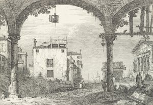 A Three-Arched Portico with an Open Lantern Hanging at Center by Canaletto