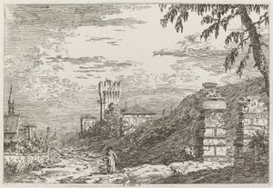 Landscape with Tower and Two Ruined Pillars by Canaletto
