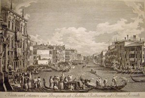 Water Festival on the Grand Canal, Venice. Left in the foreground is the 16th-century Palazzo Balbi. by Canaletto